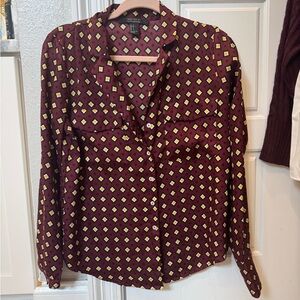 Forever 21 Burgundy and Yellow Geometric Button Down Shirt